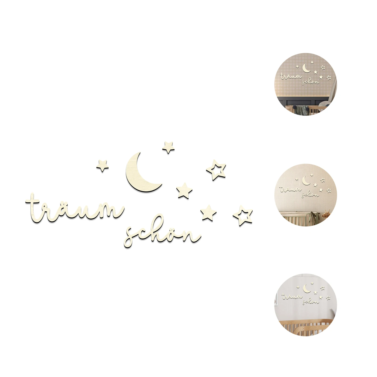 

Träum Schön Wooden Wall Sign with Moon and Stars - German Sweet Dream Nursery Decor, Kids Room Art, Boho Bedroom Decoration