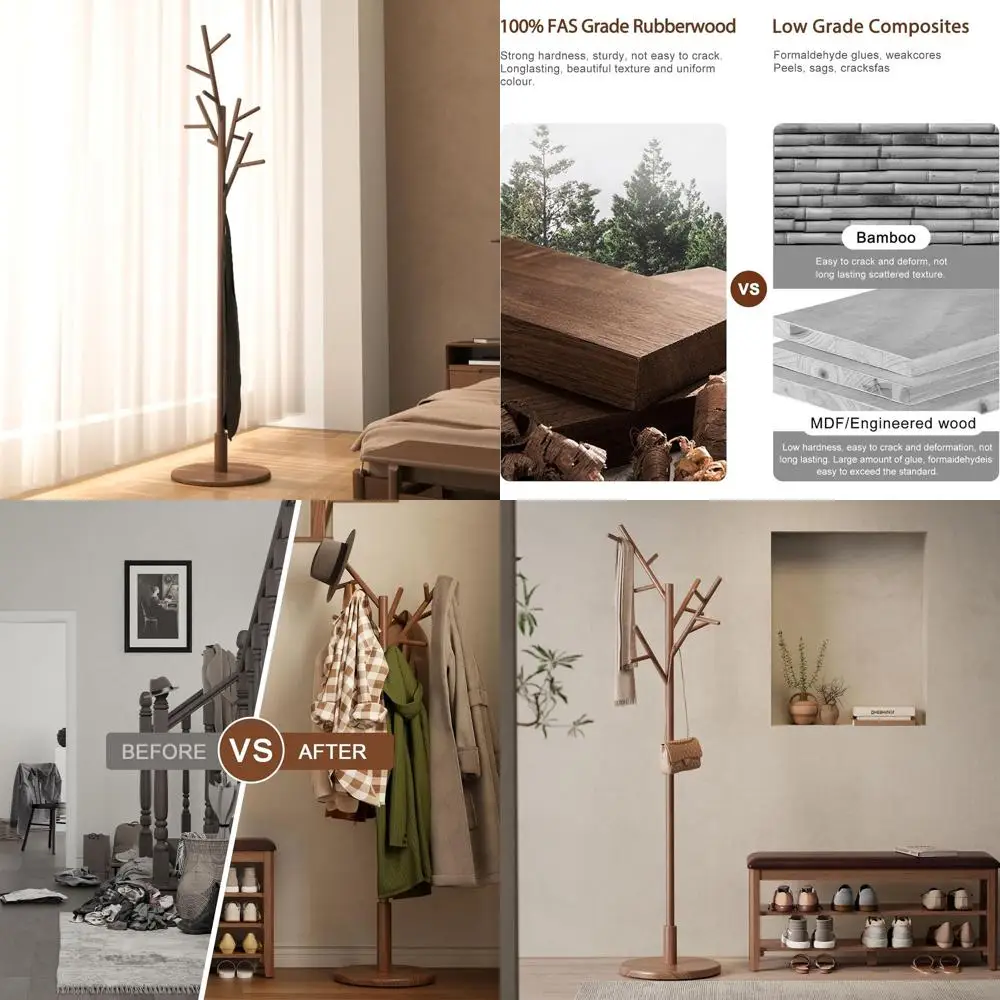 

Вешалка для одежды из массива дерева с 12 крючками и регулируемой высотой для прихожей и спальни, отделка под орех