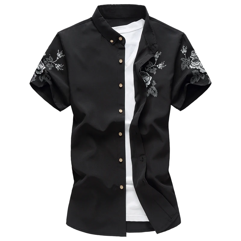 

plus Size Men's Printed irt Summer ort Sve Youthful Sle Stand Fit Flat Embroidery No Iron Treaent Casual Wear