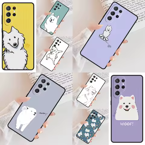 Cartoon Samoyed Dog Phone Case For Samsung Galaxy S24 S23 S22 S21 Ultra S10 Note 10 Pro S20 Plus FE S9 S8 Cover