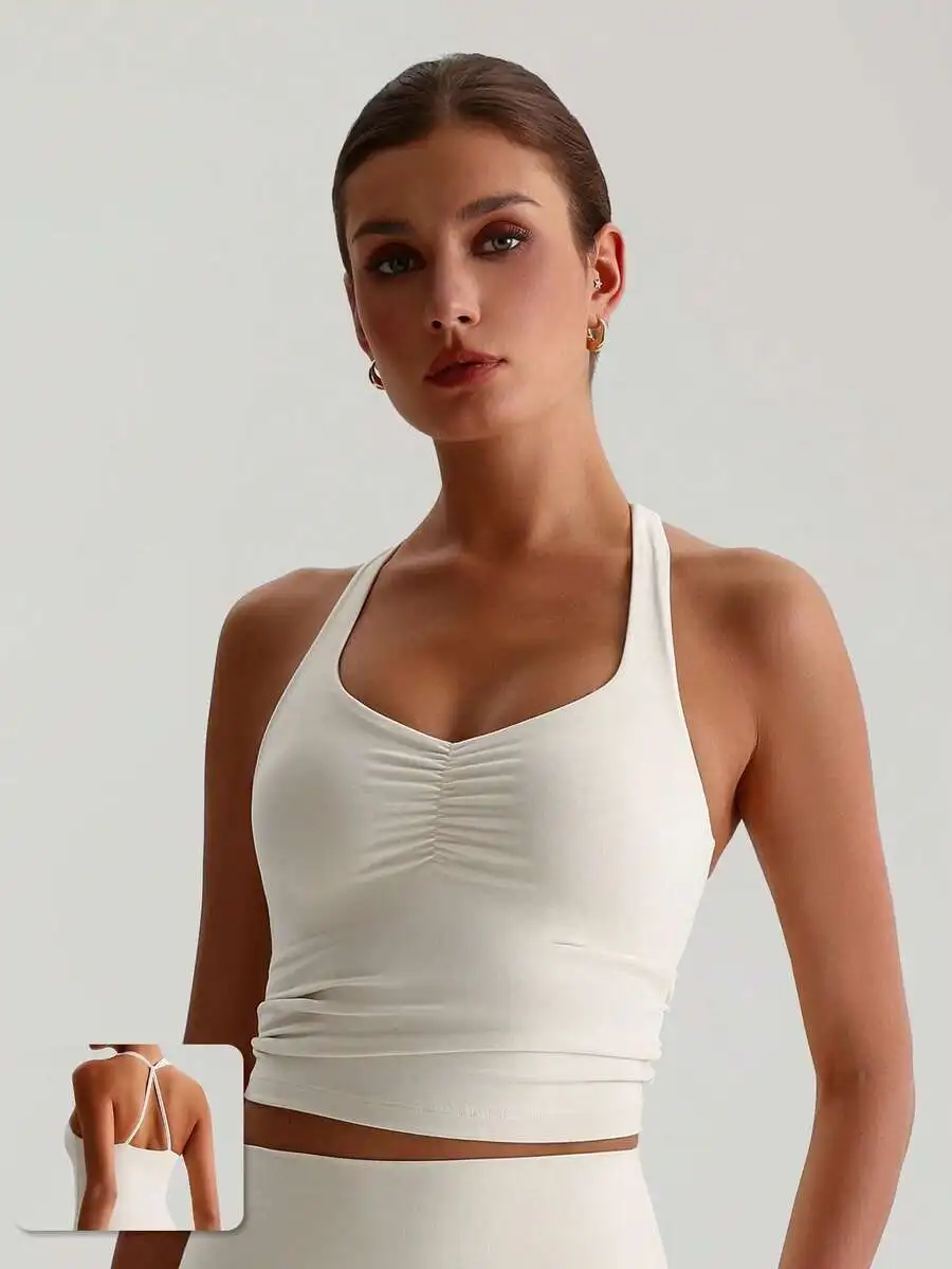 

Womens Sports Bra Top With Built-In Cups High Stretch Yoga Vest Lounge Commute Wear