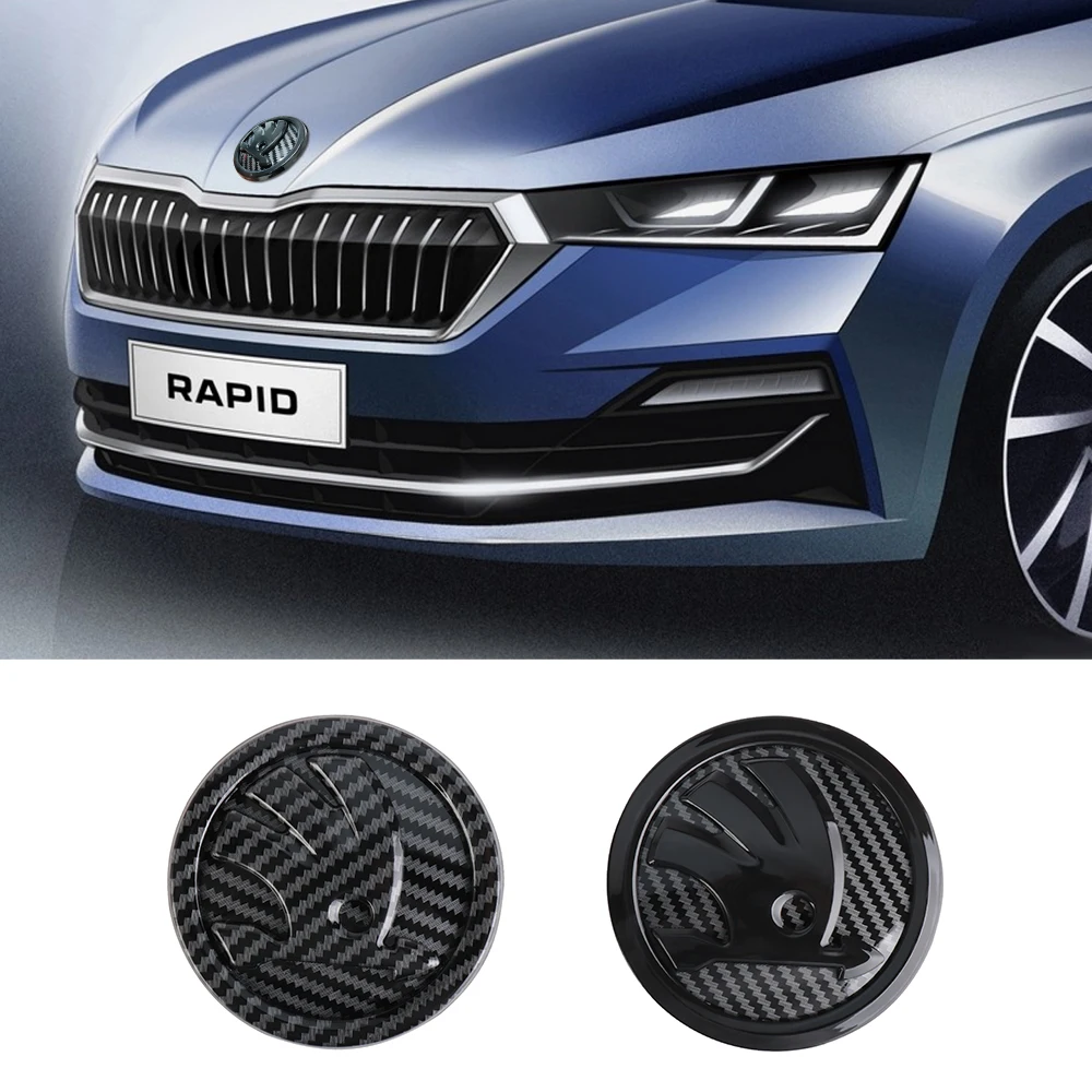 8/9/10cm Carbon Fiber Badge Car Front Hood Badge Trunk Modification Sticker for Skoda Felicia MissionL Afriq Kamio Fabia Octavia