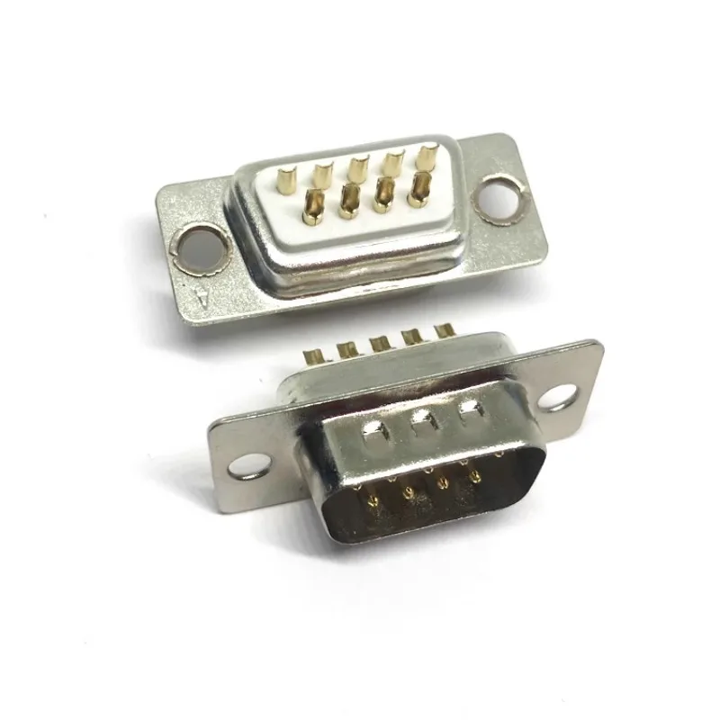 Welding Wire Type Db9P Male Female White Glue Terminal Gold-Plated 9-Pin 9-Hole Serial Port Connector Interface Plastic Shell Iron Shell