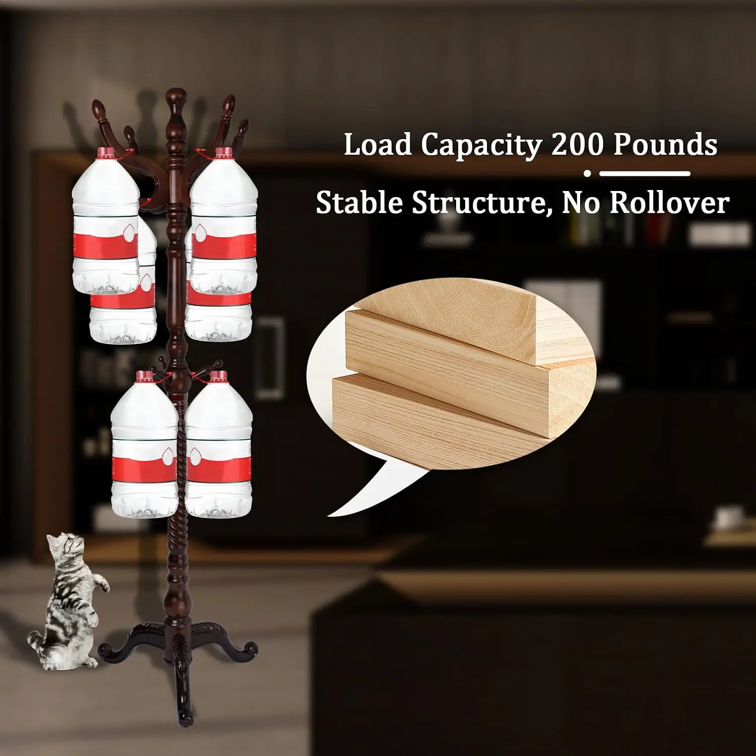 Freestanding Coat Rack 11 Hooks Natural Wood Tri-Legged Base Adjustable Height Easy Assembly Hallway Bedroom Office, Customized