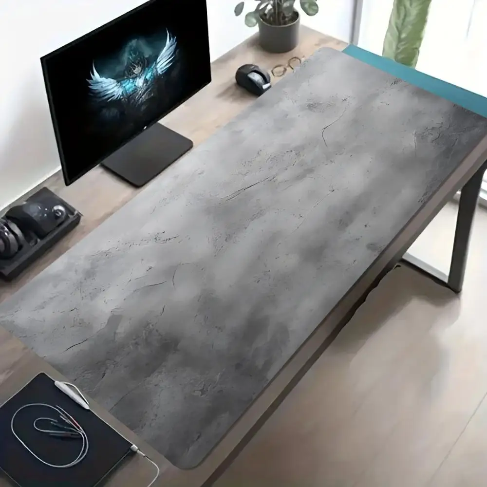 Minimal Grey Marble Texture Large Gaming Mouse Pad Non Slip Rubber Stitched Edge HD Print Mat for Gamer Laptop Workstation
