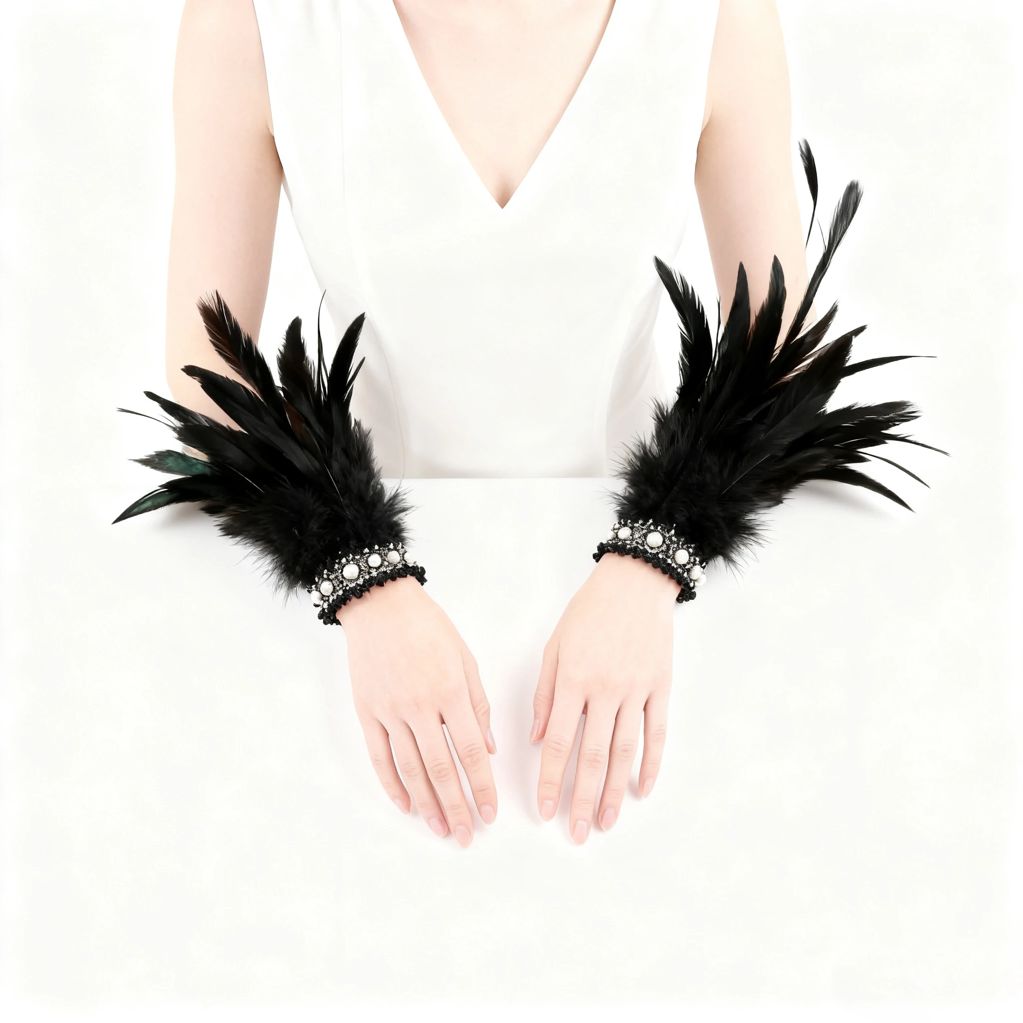 ブラックフェザーリストカフスレトロヴィンテージパンクゴシックフェザーカフス女性男性用ハロウィンパーティーゴスレイブコスチュームコスプレ小道具