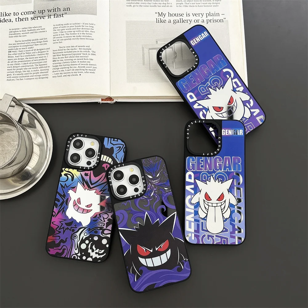 Japan Cartoon Pokemon Purple Gengar Mirror Phone Cases for iPhone 16 15 14 13 12 11 pro max Camera Protect Soft Cover