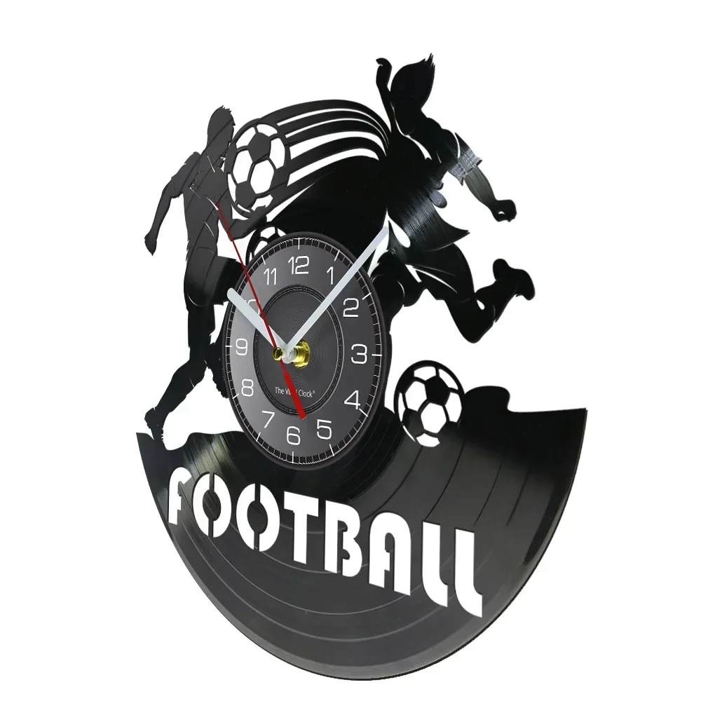 Association Football Vinyl Album Record Wall Clock Soccer Ball Silent Movement Clock for Boys Room Soccer Sport Art Home Decor