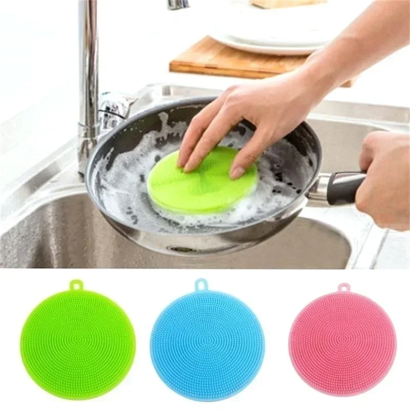 1 Pcs Portable Silicone Dish Washing Scrubber Multi‑Purpose Bowl Pot Cleaning Brush Scouring Pad Kitchen Sponge Tool Supplies