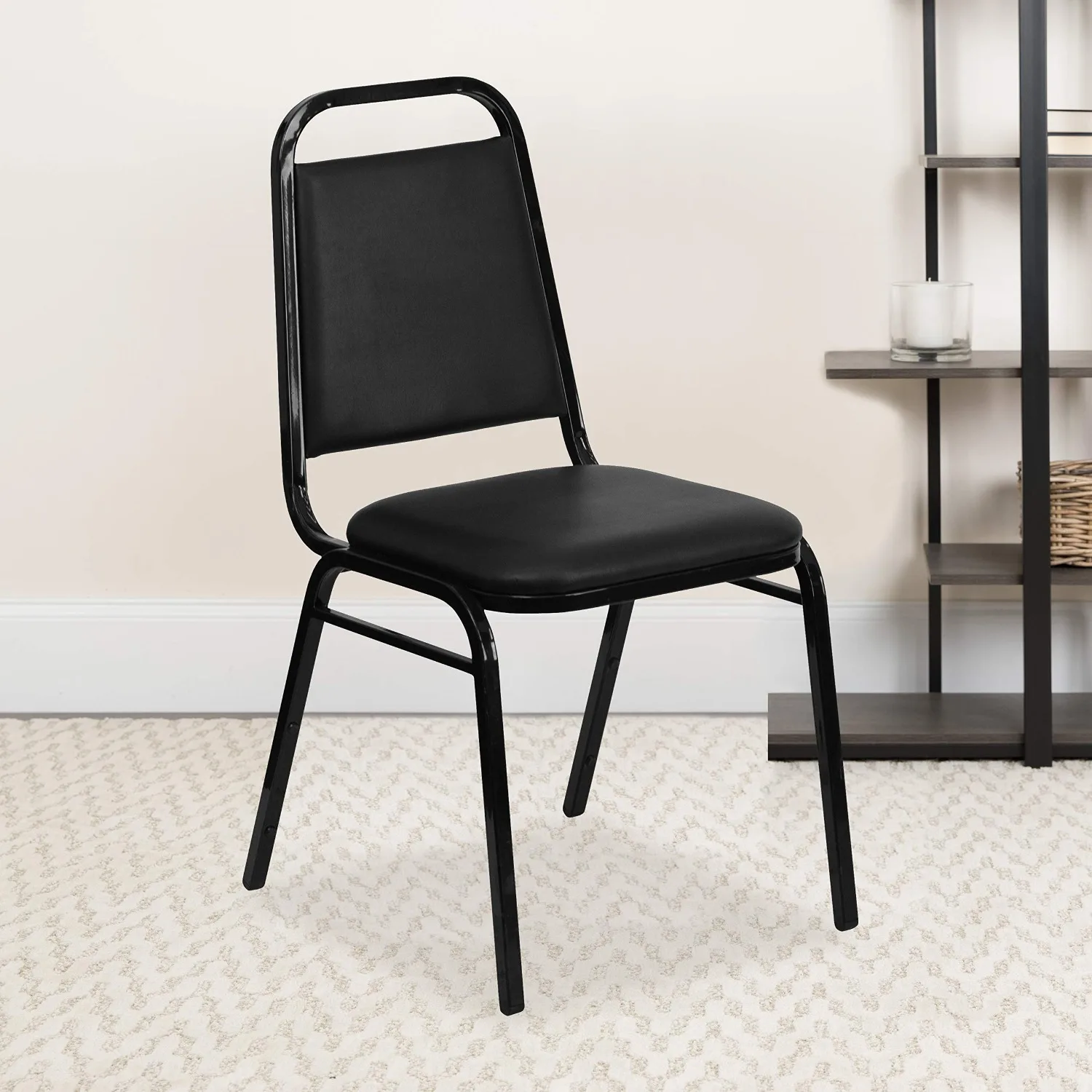 Black Vinyl Trapezoidal Back Stacking Banquet Chair | Black Frame, Vinyl Upholstery