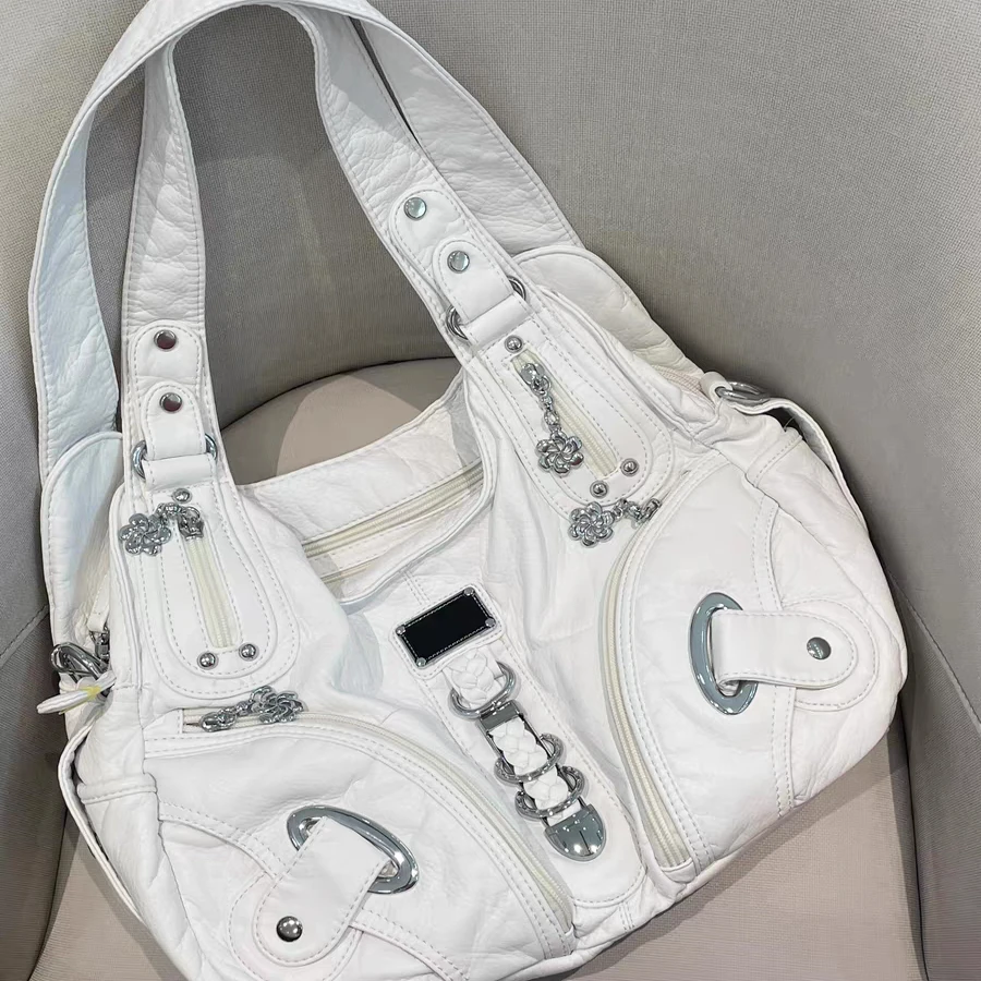 

ZAZLy2k Vintage Large Capaci Women's Crossbody Bag Underarm Trendy Retro Personali Hot Girl Tote Bag Soft PU Leather