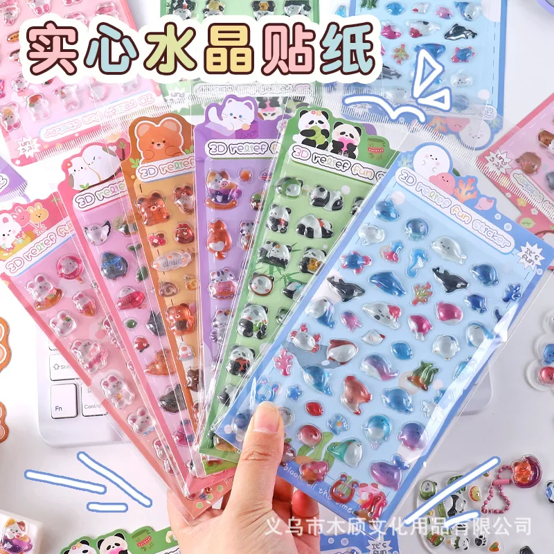 

6pcs 3d Cartoon Animal Stickers Cute Diy Scrapbook Stickers Candy Color Decal Cute Puff Phone Decals School Stationery