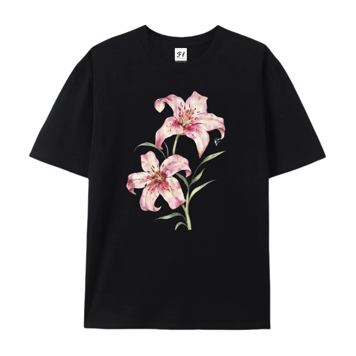 Vintage Watercolor Pink Lily Flower T-Shirt Aesthetic Botanical Floral Graphic Tee Cottagecore Nature Plant Shirt for Women,