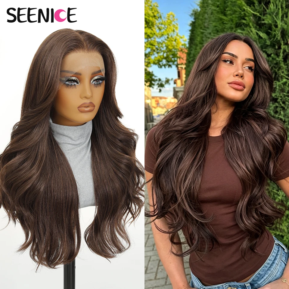 Synthetic 13x6 HD Lace Frontal Wigs For African Women Layered Mermaid Curly Pre Plucked Wig Ombre Brwon Heat Resistant Lace Wig