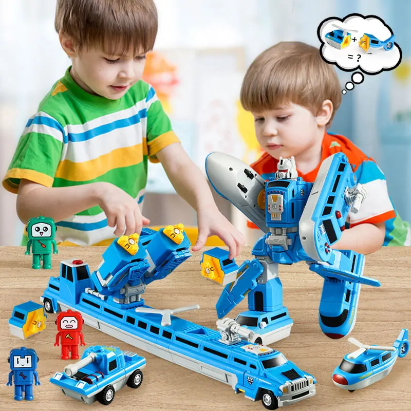 

Children's toy magnetic diamond robot boy versatile sea land air assembly car airplane