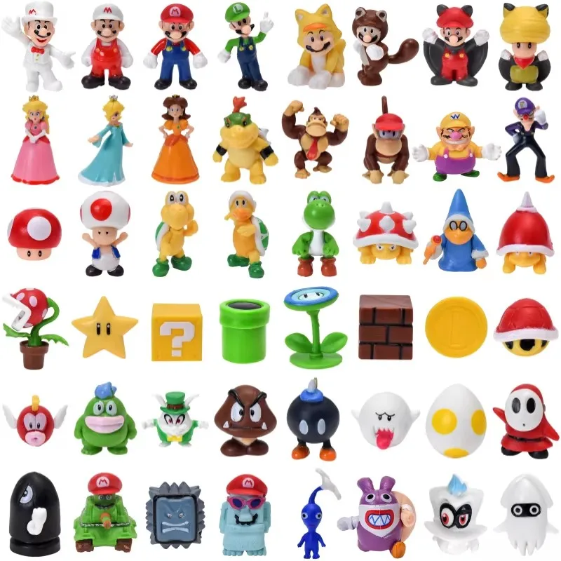 3-48Pcs/wholesale Anime Mario Figure Luigi Bowser Princess Peach Donkey Kong Goomba PVC Action Figures Mushroom Toad Model Toys