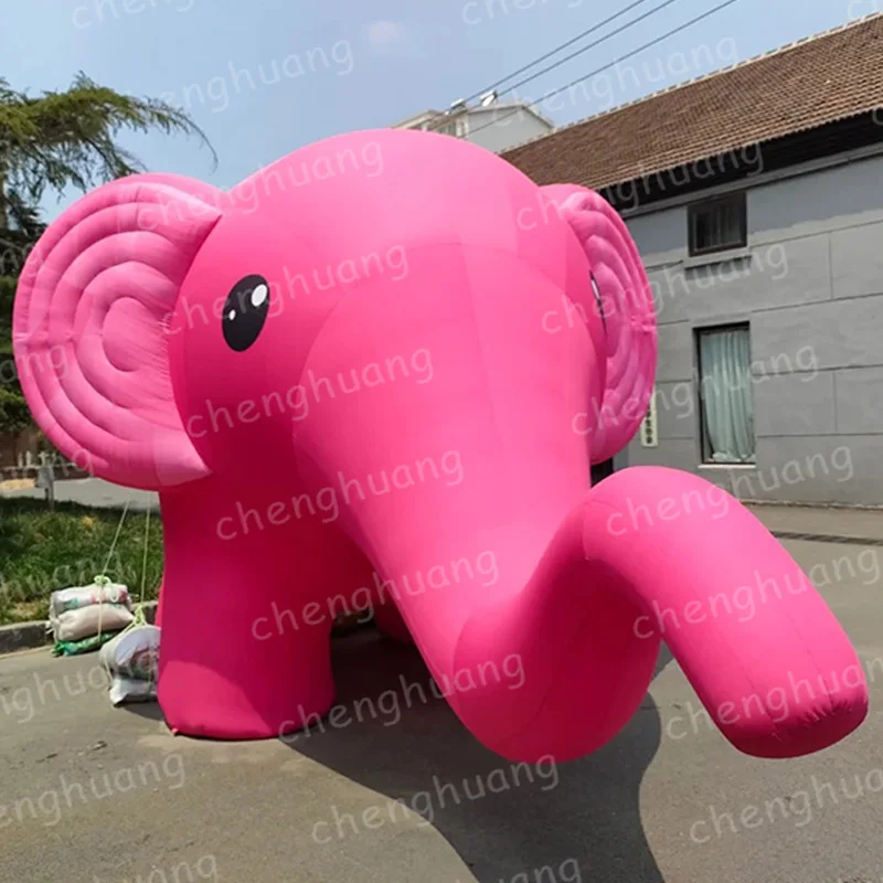 ช้างเป่าลมสีชมพู พร้อมเครื่องเป่าลม โมเดลอากาศรูปสัตว์ อุปกรณ์ประกอบฉากตกแต่งส่งเสริมการขายสี่เหลี่ยมกลางแจ้ง