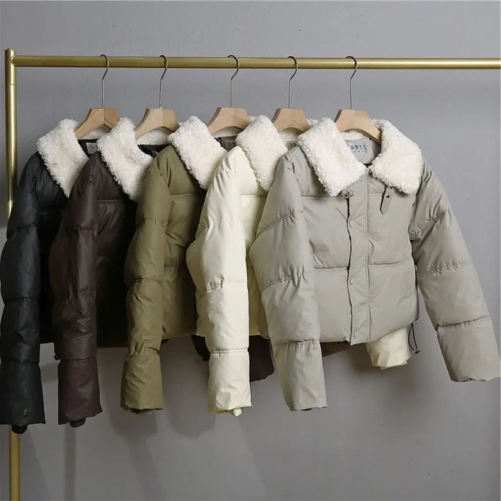 

Puskin женское пуховое пальто с хлопковой подкладкой, короткий зимний костюм с утолщенным воротником, маленький крой, воротник из овечьей шерсти