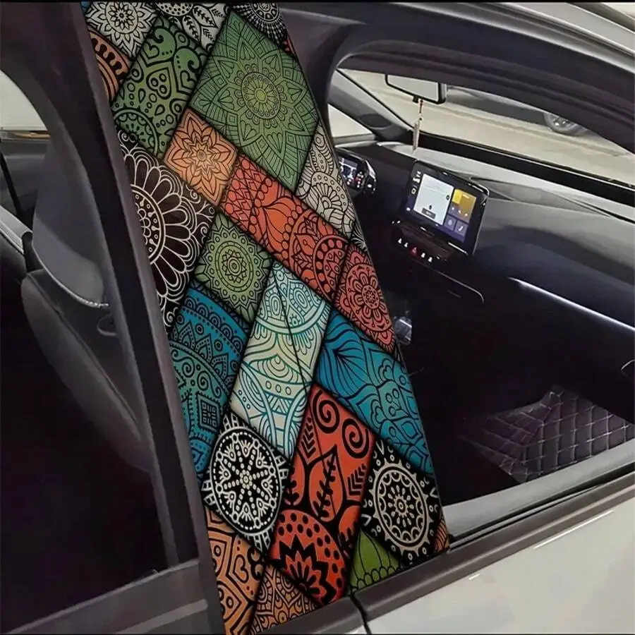 2pcs Mandala Pattern Car B-Pillar Decorative Stickers, Durable Vinyl Protective Film, Suitable For B-Pillar Exterior Accessories view 4