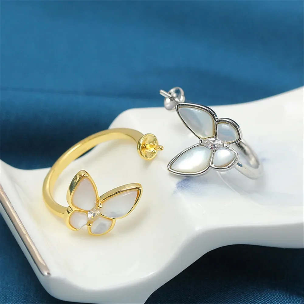 19 Style Pearl Ring Empty Set Domestic 14K Gold Opening Ring Simple Fashion Ring Set Zircon Temperament Handmade DIY Accessories