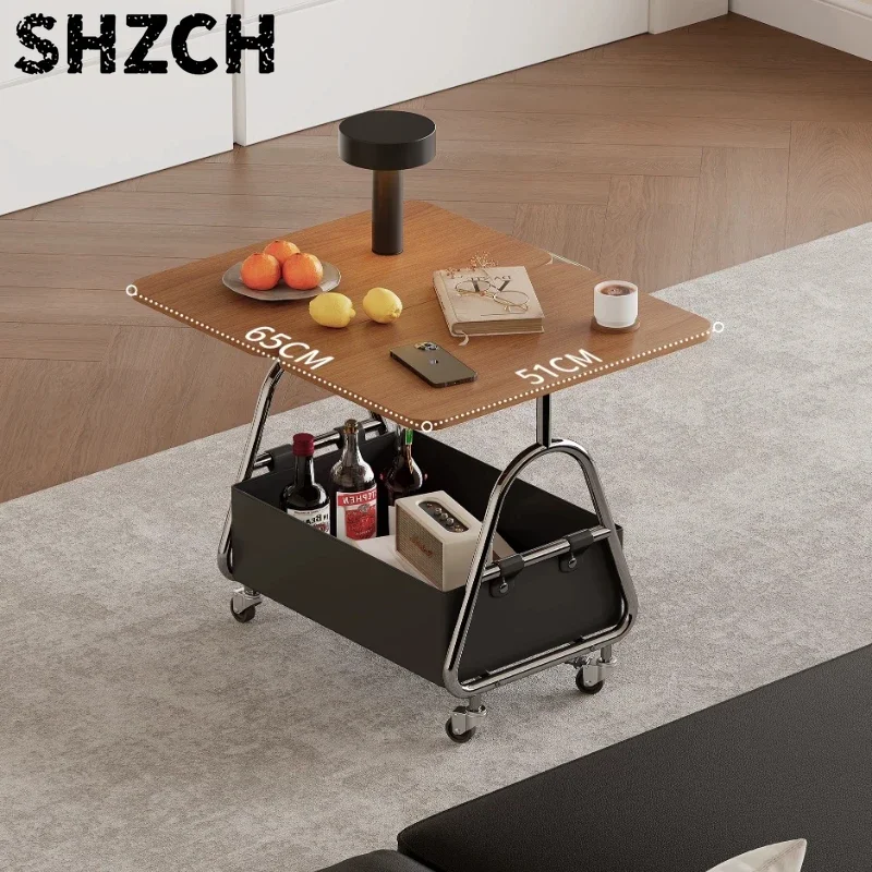 Vintage Movable Foldable Side Cart Solid Wood Rolling Storage Rack Living Room Serving Trolley Compact Sofa Coffee End Table