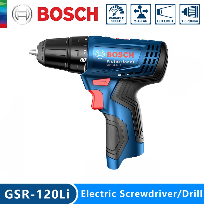 Destornillador Eléctrico Bosch GSR 120-LI, Taladro Inalámbrico de Iones de Litio Recargable, Taladro Manual para Uso Doméstico, Taladro Tipo Pistola, Herramienta Eléctrica