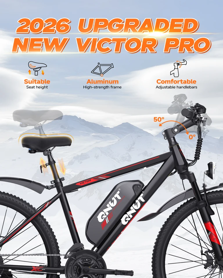 QNUT VICTOR 2.0 Pro Electric Bike For Adults 21 Speeds Gear 26" Electric Mountain Bike, 750W Peak, 20MPH, 36V 10.4Ah Removable Battery, Aluminum Frame, UL 2849 Certified Urban Commuting Ebike image 6
