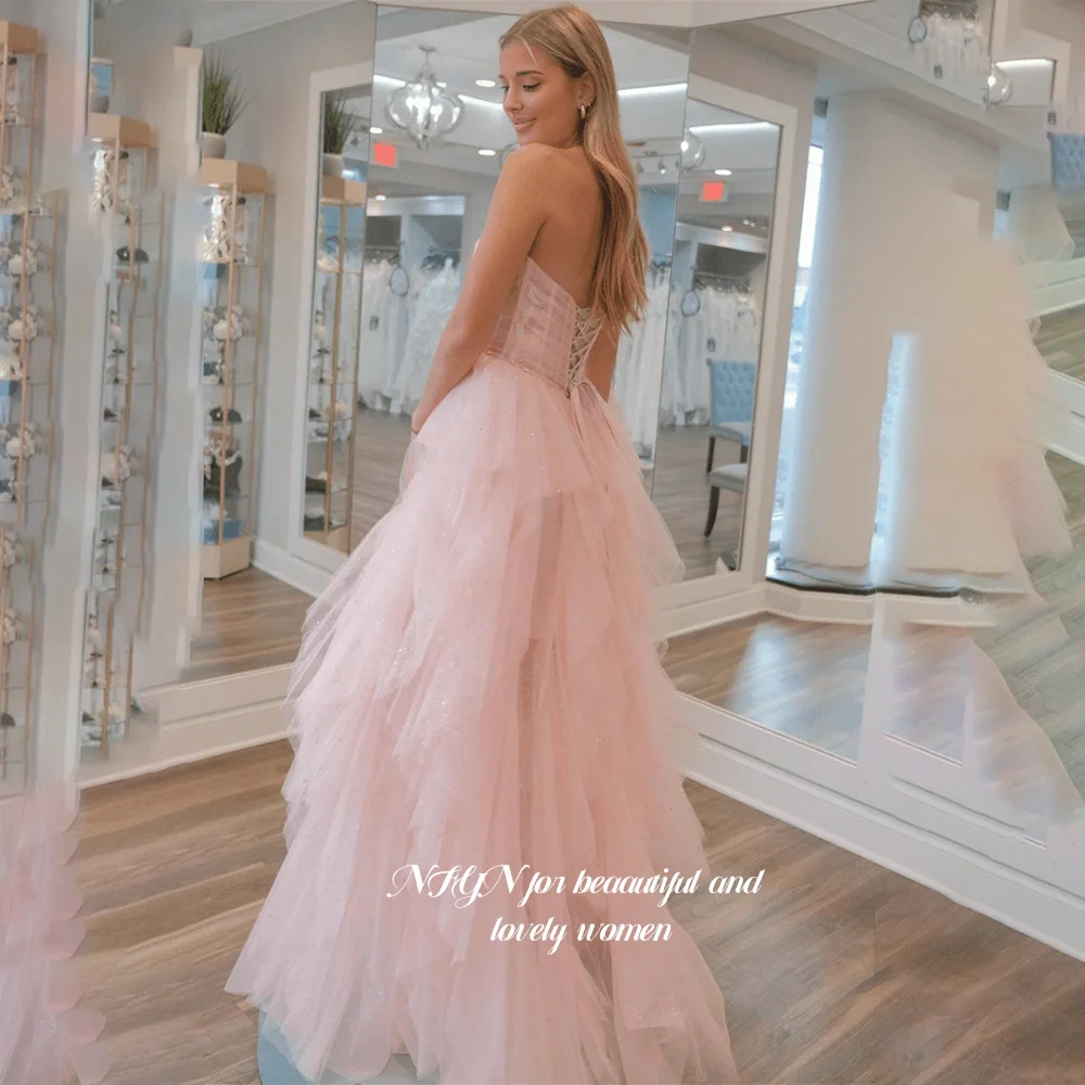 NFYN Pink Prom Dresses Sequined Evening Dress Fluffy Multilayers Princess Party Dress for Women Customized
