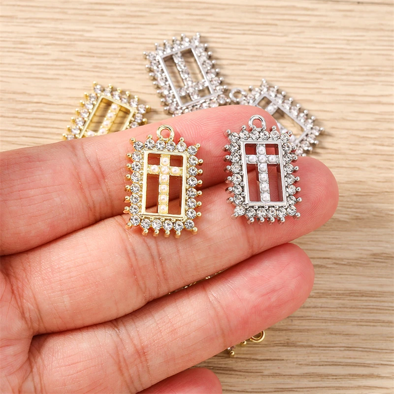 5 Stück 16 x 23 mm niedliche Kristall-Metall-Kreuz-Charms-Anhänger für Schmuckherstellung, Tropfen-Ohrringe, Halsketten, Armbänder, DIY-Bastelbedarf – Detail 3