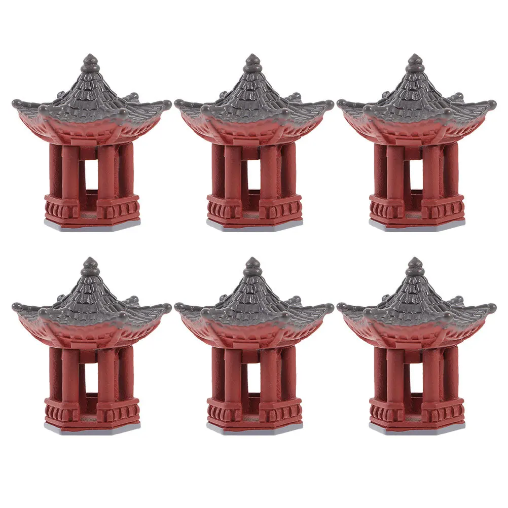 

6Pcs Pavilion Garden Ornament Miniature Zen Pavilion Statue Resin Small Garden Decor Tabletop Micro Landscape Decoration