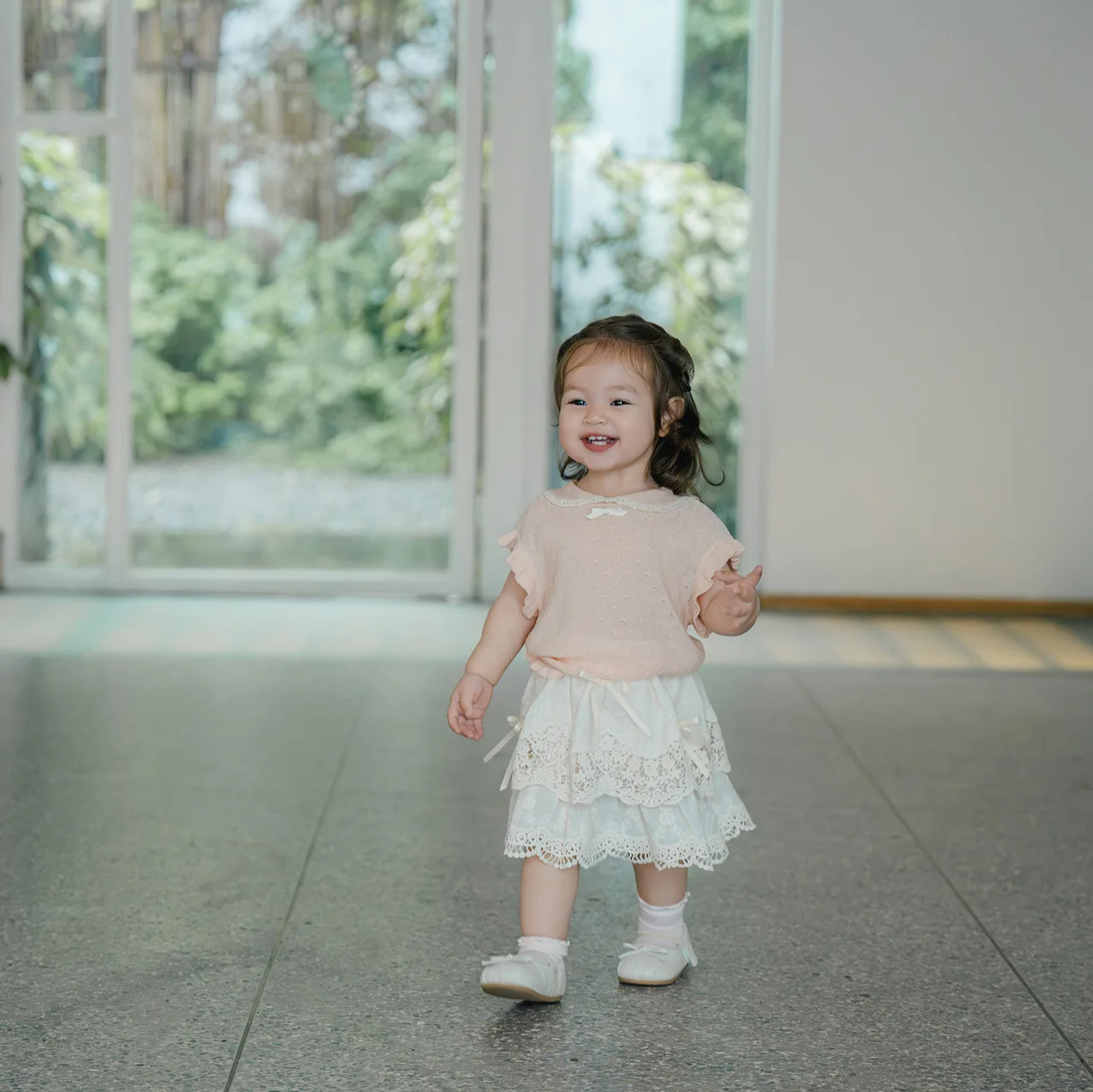 Summer Baby Girl Childrens Gold Ingot Collar Knitted Top Girls Treasure Hollow Flying Sleeve Lotus Leaf Thin Vest