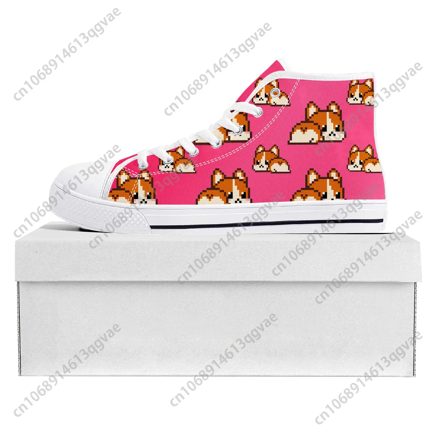 Corgi Butt Cute Cartoon High Top High Quality Sneakers Mens Womens Teenager Canvas Sneaker Casual Couple Shoes Custom Shoe White