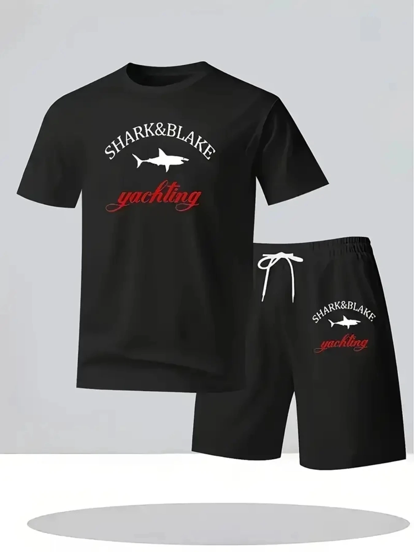 

Summer Fashion round Neck Short Sleeve Shorts Set Comfortable Cool Breathable Fabric Trendy Letter Print Pinhole Detail