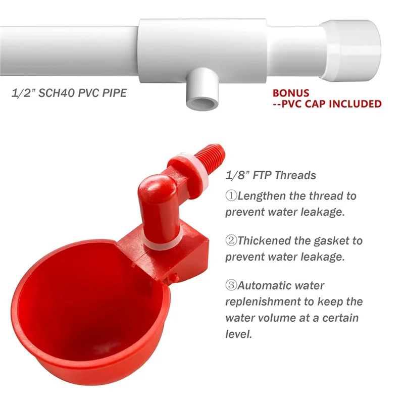 닭 물통용 PVC용 ABWR-DIY, 티 및 물컵을 포함한 가금류용 자동 급수기 키트