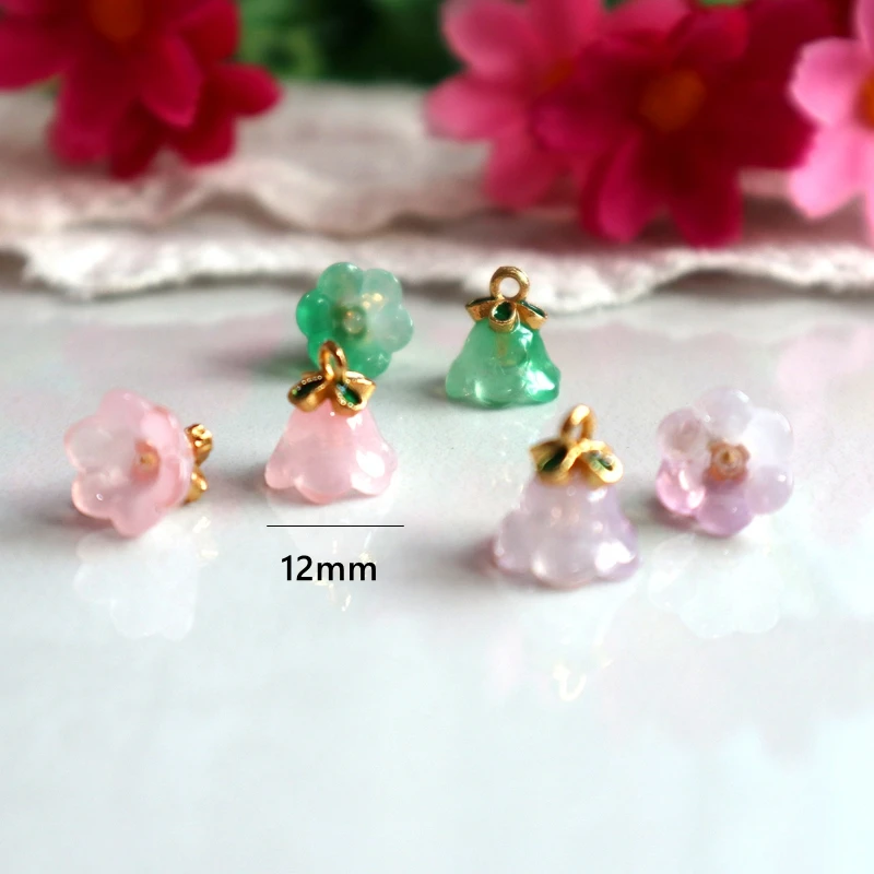 20PCS Glass Alloy Pendant Bell Orchid Lucky Talisman Smooth Transparent Shiny Charm Handmade Jewelry Accessory Decoration Dangle