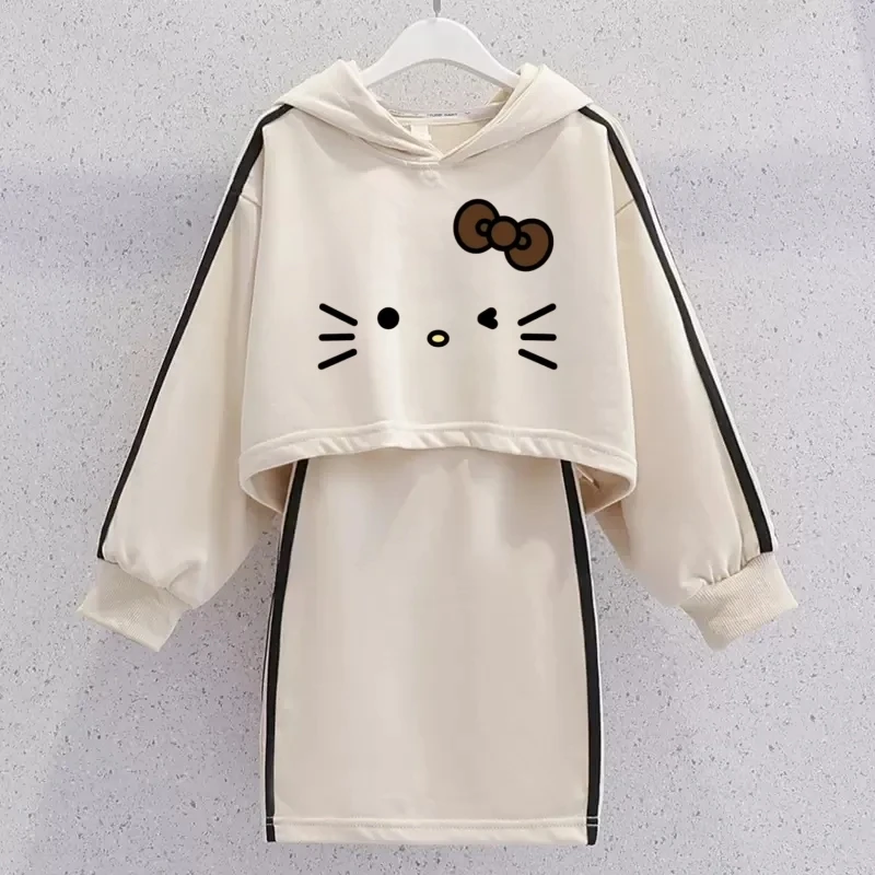 Conjunto de ropa para niña, sudaderas de otoño para niño, jersey de dibujos animados, Top y vestido de Hello Kitty, traje de 2 uds, traje de chándal dulce para niño