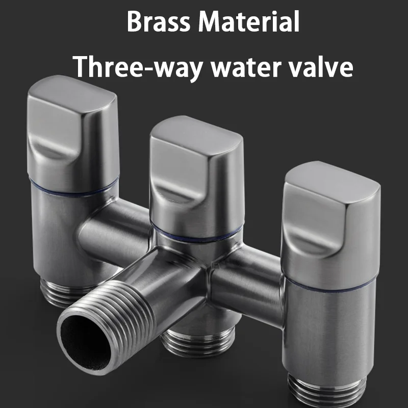 Full Brass 3 Control 4-Way Water Tap 1 Inlet 3 Outlet Water Tee Splitter Household Multi-purpose Water Inlet Valve