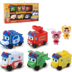 GoGo Bus Action Figure Toys Robot Transformer Cars PVC Deformation Vehicles Anime Cartoon Police Fireman Transformation Models