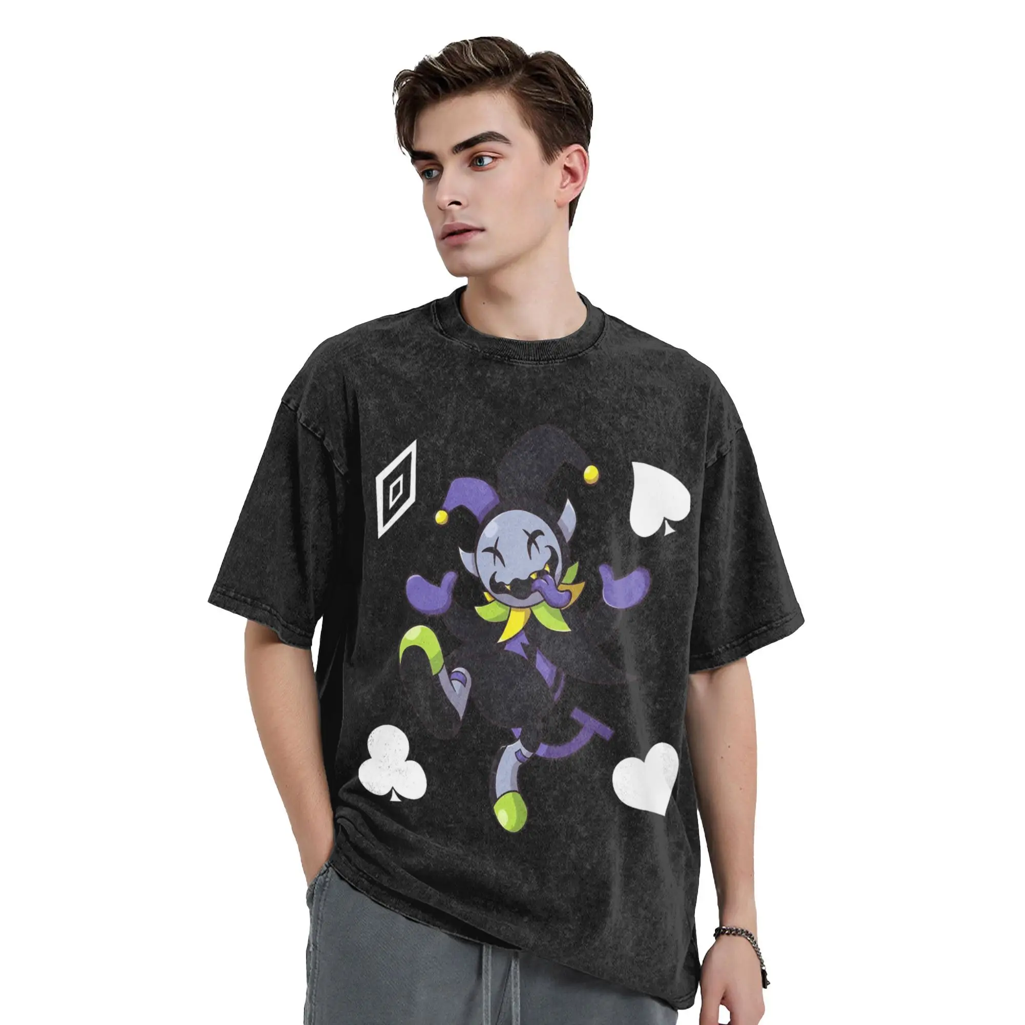 تي شيرت مغسول من Deltarune Jevil the Chaotic Jester تي شيرت هاي ستريت ملابس الشارع الشهير بأكمام قصيرة تي شيرت صيفي للرجال والنساء