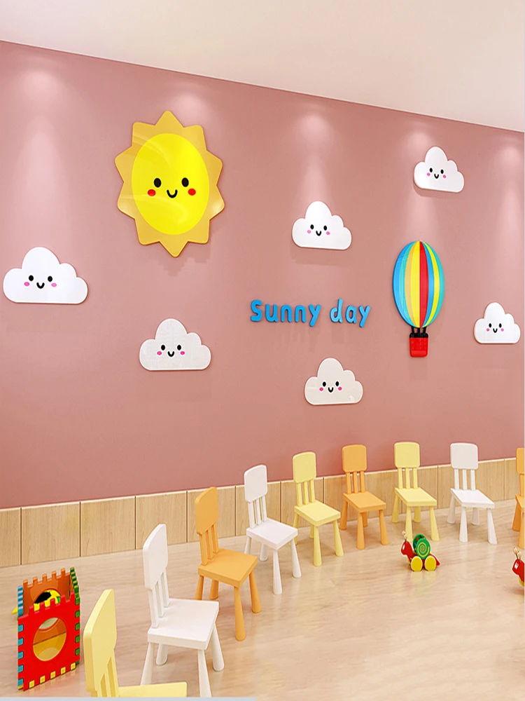 Rainbow Cloud 3D Three-Dimensional Acrylic Custom Children's Room Layout Girl Princess Bedroom Wall Decoration Stick