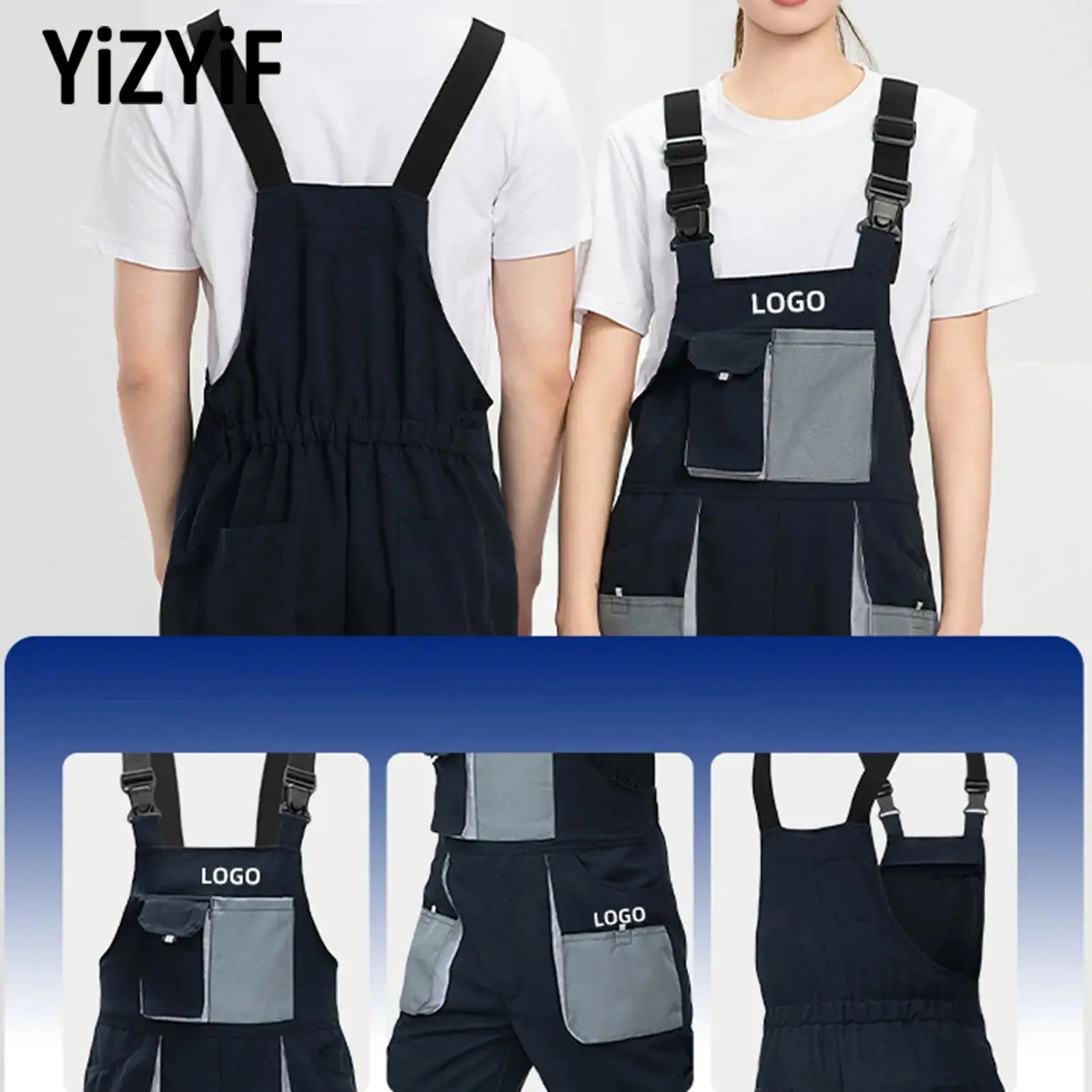 

Unisex Men Women Wear Resistant Jumpsuit Work Overalls Adjustable Straps Elastic Back Waist with Multi Pocket Durable Breathable