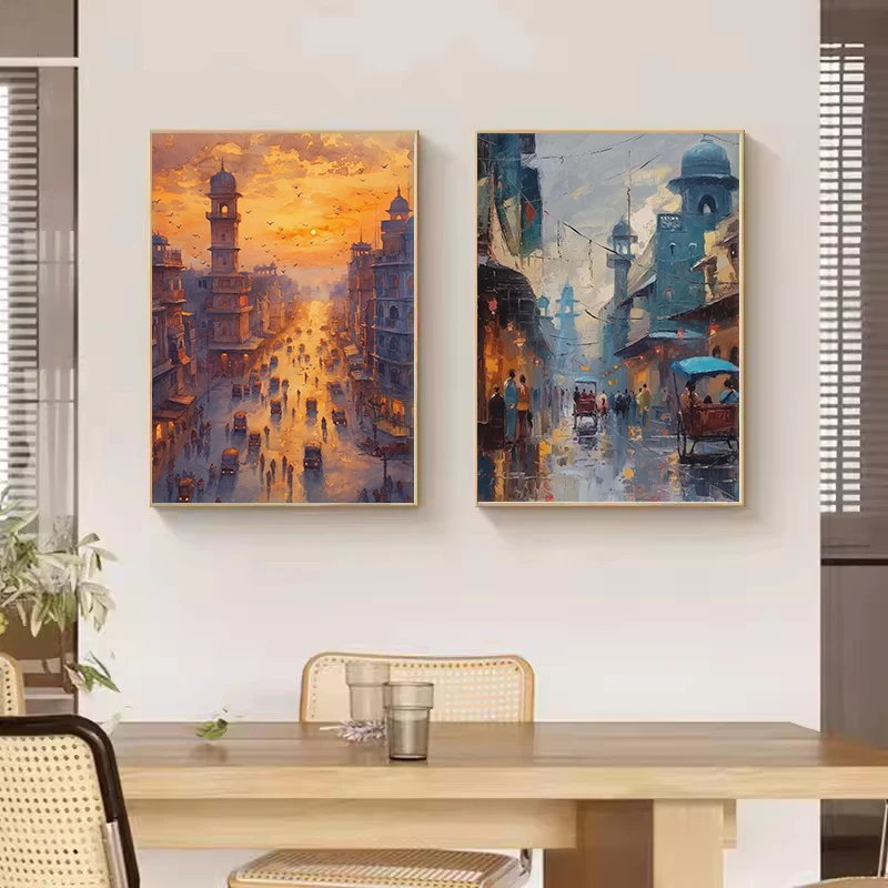 الألوان المائية باكستان السفر سيتي سكيب كاراشي لاهور المعيشة سوق المدينة القديمة المشارك حائط لوح رسم الفن صور ديكور المنزل #3