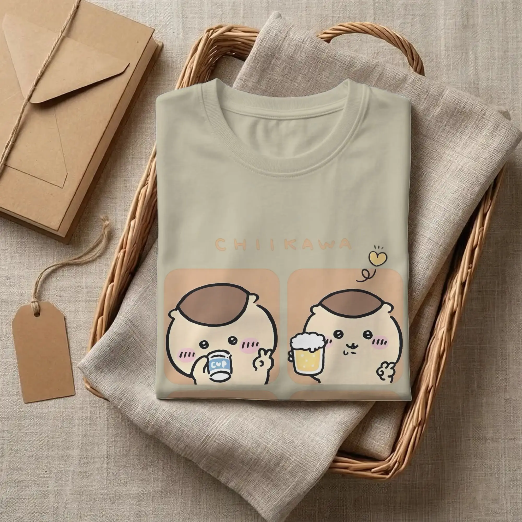 Chiikawas Drinking T-Shirts für Männer und Frauen, Baumwoll-Tops, lustiges, kurzärmliges T-Shirt mit Rundhalsausschnitt, bedrucktes T-Shirt – Detail 1