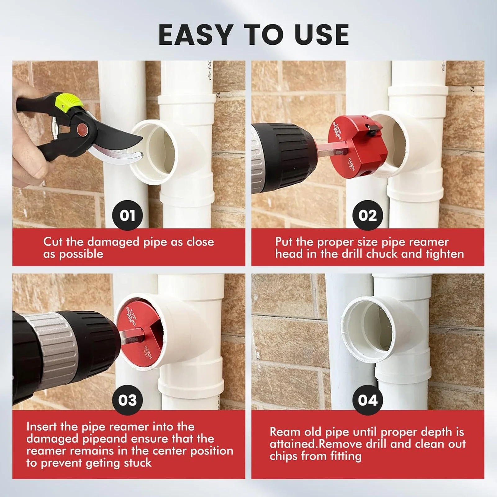 6 Stuks Pvc Pijp Ruimer Set Cutter Tool Aluminium Fitting Socket Saver 3/4in 1in 1‐1/2in 2in 3in 4in Voor 1/2in Boor