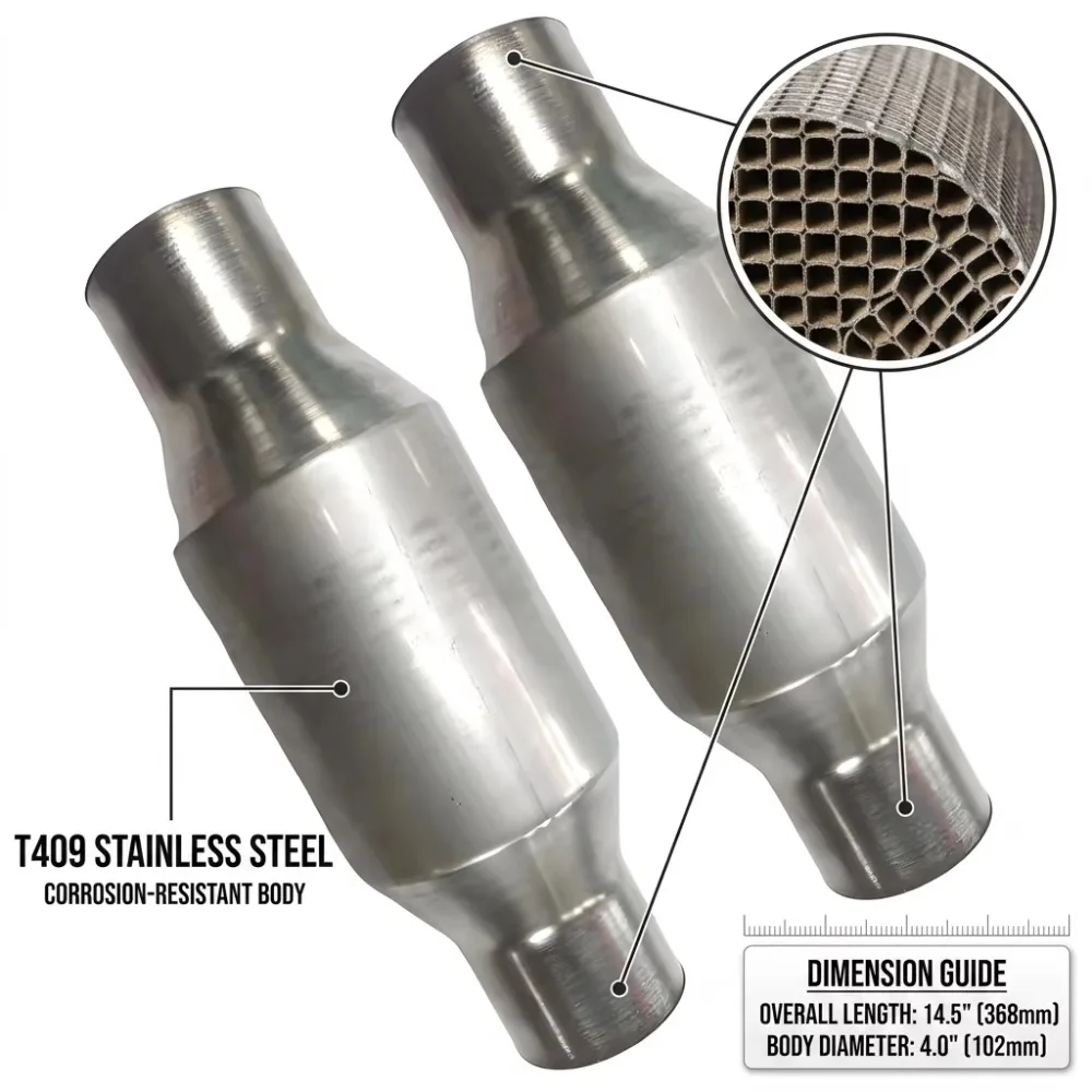 High Flow Universal Catalytic Converter 3 Inch Spun Type Metallic Core 200 400 Cell Euro 456 Performance Exhaust Manifold No CEL