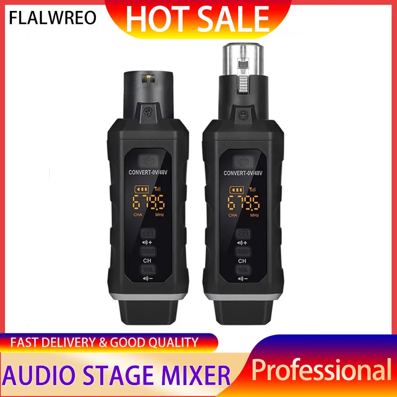 

Flalwreo Wireless Microphone System Xlr Mic Converter Adapter Uhf Automatic Transmitter Setup for Condenser Dynamic Mic
