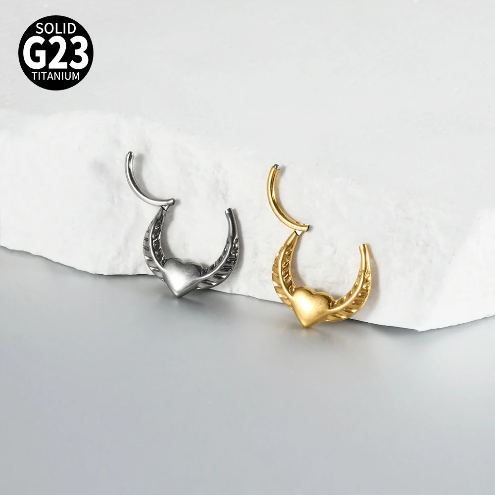 1PC G23 Pure Titanium Bat Spider Snake Heart Shape Nose Septum Ring Clickers 16G Ear Cartilage Tragus Lobe Body Piercing Jewelry