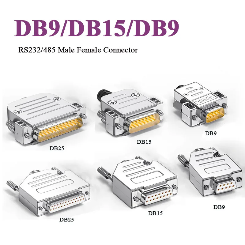 DB25 DB15 DB9 RS232 Serial Connector Stainless Steel Male Female Terminal Industrial D-USB Gold Plated 9 15 25 Pin Solder Plug