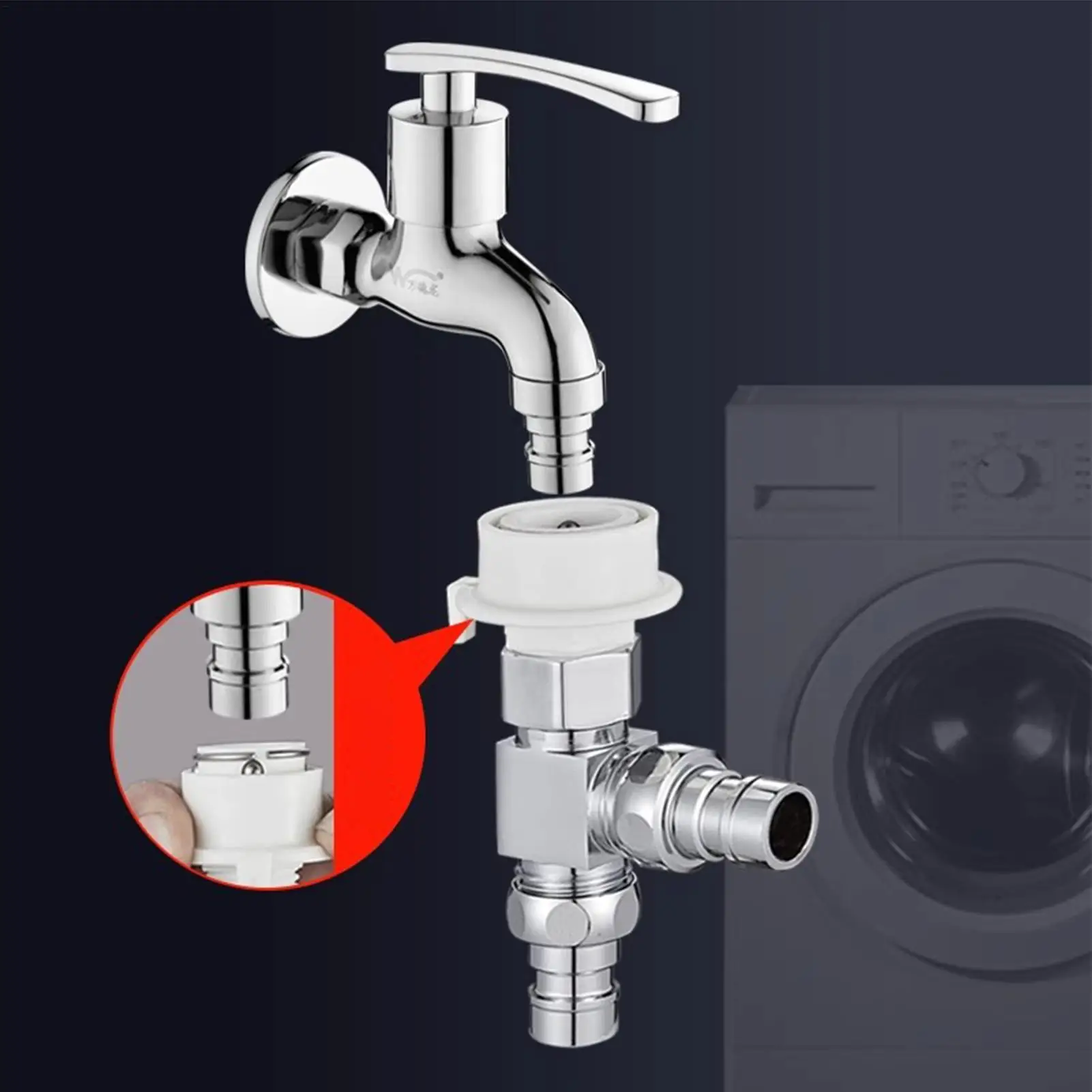 Diverter Valve Washer Water Splitter Sink Faucet Diverter for Washing Machine Toilet Bathtub Bathroom Kitchen Shower Apartment