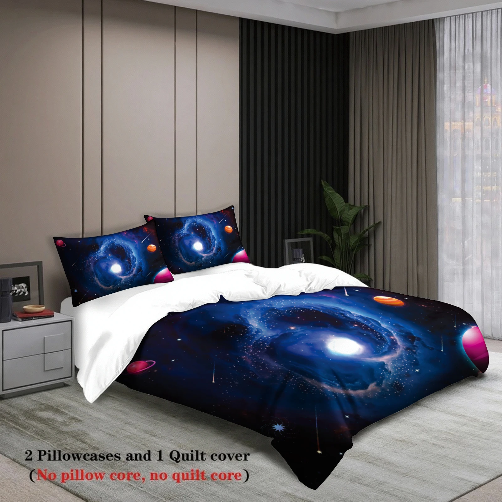 3pcs Space Theme Bedding Sets 3D Printed Planets And Rockets Duvet Cover Sets With Pillowcases No Filling